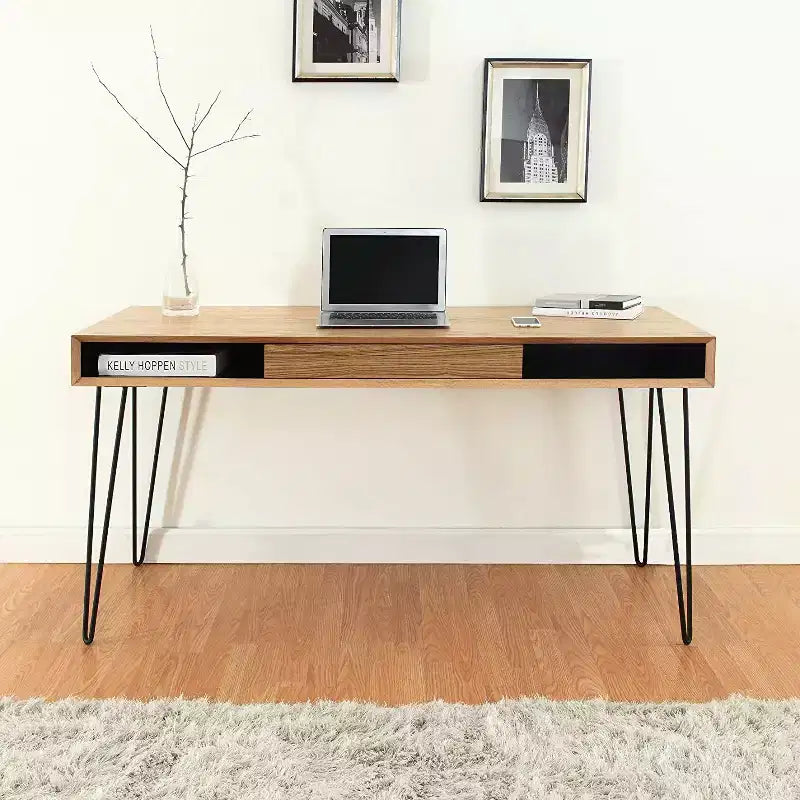 Bureaux d'ordinateur en bois d'acacia marron de 73,66 cm de haut avec tiroir de classement HomeStock