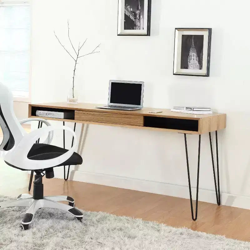Bureaux d'ordinateur en bois d'acacia marron de 73,66 cm de haut avec tiroir de classement HomeStock