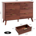 Commode à 6 tiroirs pour chambre à coucher, commode large de 120 cm avec profil incurvé