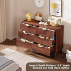 Commode à 6 tiroirs pour chambre à coucher, commode large de 120 cm avec profil incurvé