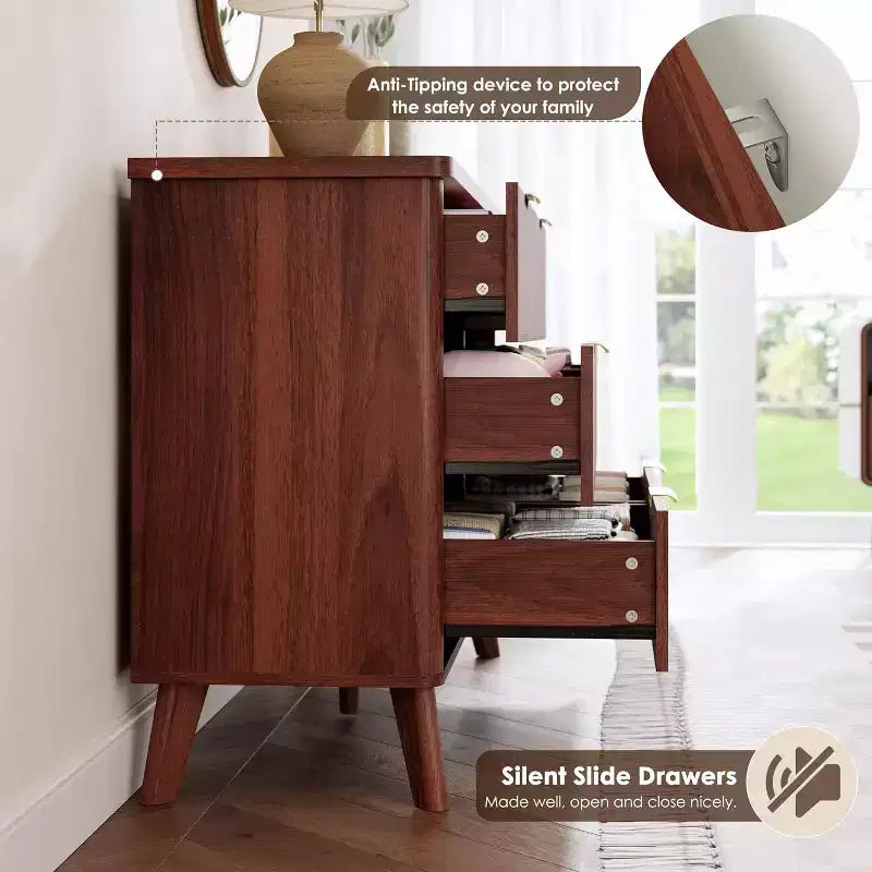 Commode à 6 tiroirs pour chambre à coucher, commode large de 120 cm avec profil incurvé