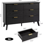 Commode à 6 tiroirs pour chambre à coucher, commode large de 120 cm avec profil incurvé
