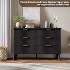 Commode à 6 tiroirs pour chambre à coucher, commode large de 120 cm avec profil incurvé