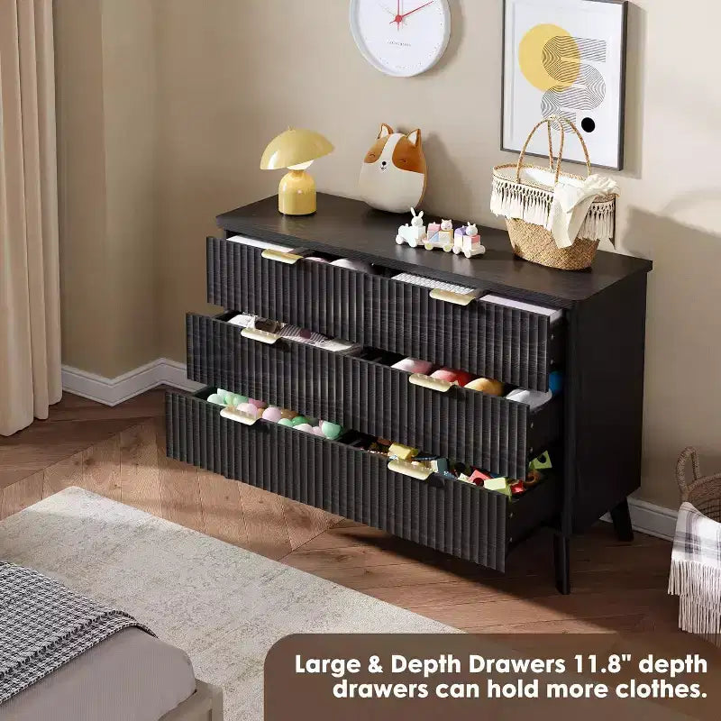 Commode à 6 tiroirs pour chambre à coucher, commode large de 120 cm avec profil incurvé
