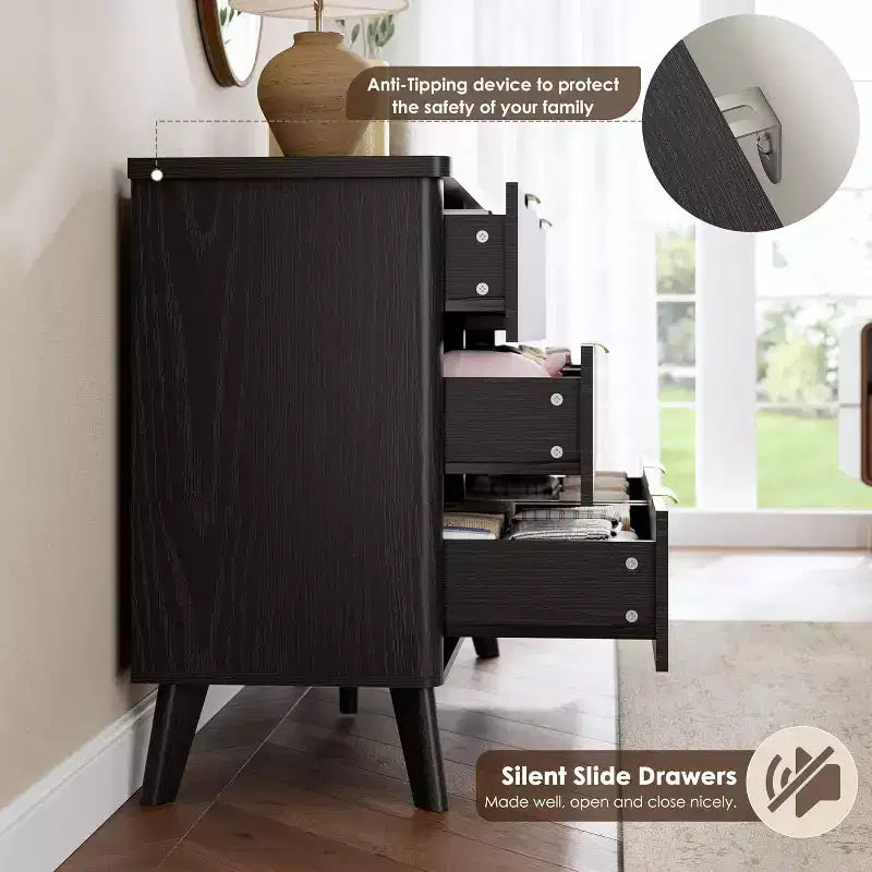 Commode à 6 tiroirs pour chambre à coucher, commode large de 120 cm avec profil incurvé