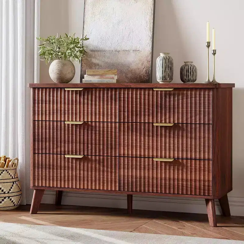 Commode à 6 tiroirs pour chambre à coucher, commode large de 120 cm avec profil incurvé