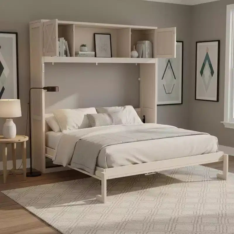 Polibi Full Size Murphy Bed with Overhead Storage & Decorative Cabinet Doors