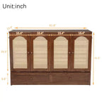Lit escamotable Queen Size MAYEERTY avec station d'alimentation et panneau de décoration en rotin, en pin massif, couleur noyer, pour chambre à coucher