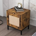 Table de chevet en bois avec porte en rotin, construction durable, design élégant, pour chambre à coucher, salon