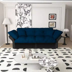 MAYEERTY 74.8 Queen Pull Out Sofa Bed, 3-in-1 Convertible Sleeper Tufted Sofa with 2 Soft Pillows Multifunctional Velvet Loveseat Bed Blue