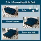 MAYEERTY Canapé-lit escamotable Queen 74,8 pouces, canapé-lit convertible 3 en 1 capitonné avec 2 oreillers moelleux, causeuse multifonctionnelle en velours bleu