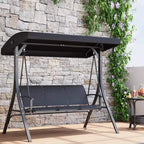 COZONY Balancelle de patio 3 places noire – Auvent et accoudoirs réglables, banc suspendu en tissu textilène respirant pour jardin, piscine, cour arrière