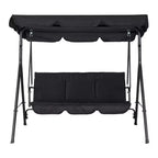 COZONY Balancelle de patio 3 places noire – Auvent et accoudoirs réglables, banc suspendu en tissu textilène respirant pour jardin, piscine, cour arrière
