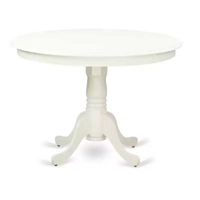 3-Piece Linen White Finish Solid Wood Top-Round Upholstered Dining Room Set-Seats 4