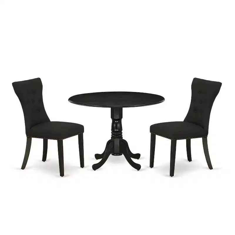 3-Piece Wirebrushed Black Solid Wood Top - Round Dining Room Set - Seats 4
