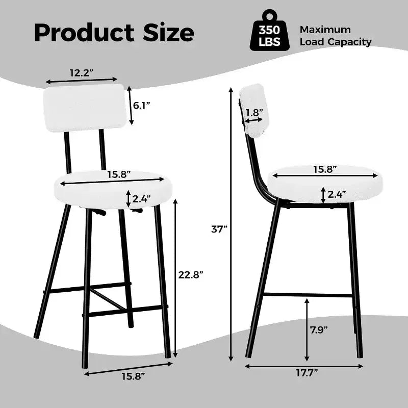 COZONY Lot de tabourets de bar rembourrés avec dossier incurvé, tabourets de comptoir à structure métallique pour îlot de cuisine, table de salle à manger, bar à domicile