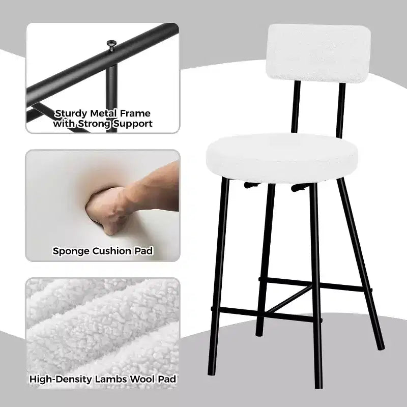 COZONY Lot de tabourets de bar rembourrés avec dossier incurvé, tabourets de comptoir à structure métallique pour îlot de cuisine, table de salle à manger, bar à domicile