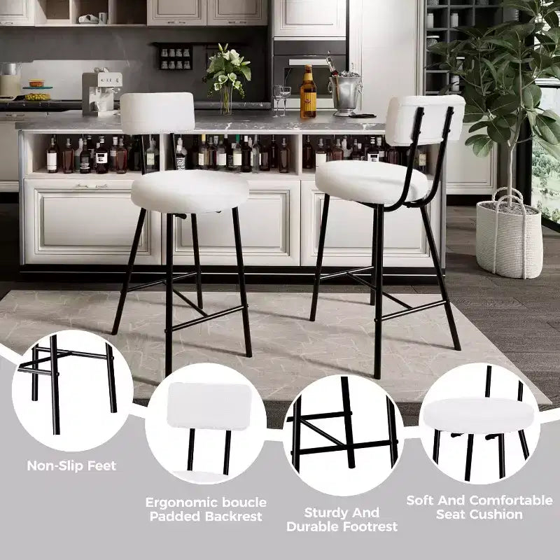 COZONY Lot de tabourets de bar rembourrés avec dossier incurvé, tabourets de comptoir à structure métallique pour îlot de cuisine, table de salle à manger, bar à domicile