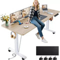 HOMDOX Elec-Standing Computer Desk Adjustable Height 63  24 Desk with outlet Rolling Wheels Dual-Beam Frame Mouse Pad Spliced Desktop Multifutnl