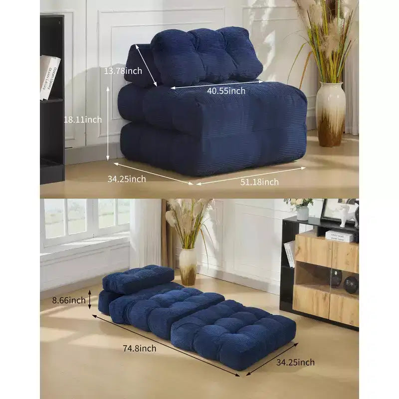 Canapé-lit pliant, Fauteuil lit convertible une place avec oreiller, matelas et support dorsal, Housse lavable en machine, pour Salon, Chambre universitaire, Appartement