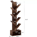 Étagère à Livres en Bois en Forme d'Arbre à 8 Niveaux avec Rangement, Bibliothèque sur Pied pour Enfants et Adultes, Organisateur Utilitaire pour Salon, Chambre à Coucher, Bureau, Marron