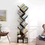 Étagère à Livres en Bois en Forme d'Arbre à 8 Niveaux avec Rangement, Bibliothèque sur Pied pour Enfants et Adultes, Organisateur Utilitaire pour Salon, Chambre à Coucher, Bureau, Marron