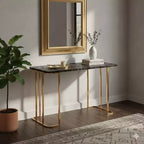 Bureau Royal Hampton de 47 pouces, prise USB, pieds en métal doré, marbre synthétique noir