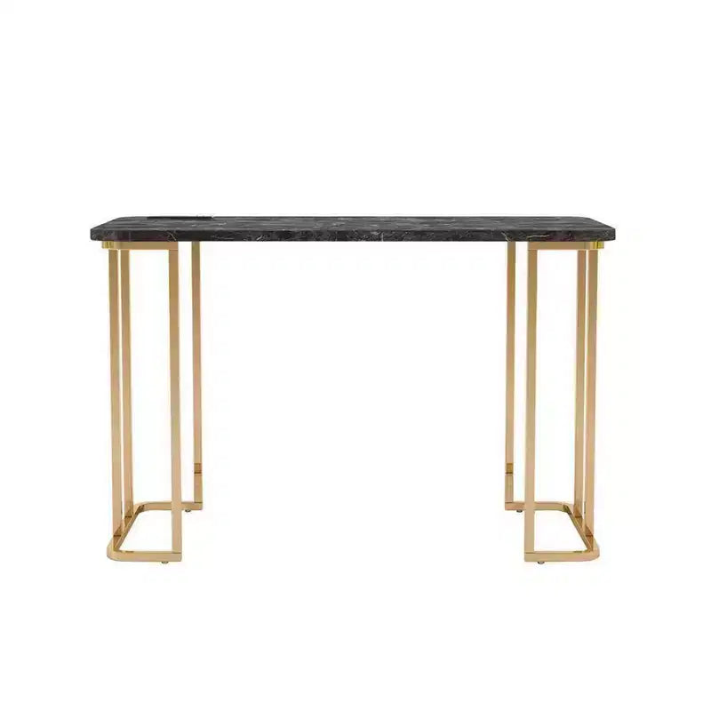 Bureau Royal Hampton de 47 pouces, prise USB, pieds en métal doré, marbre synthétique noir