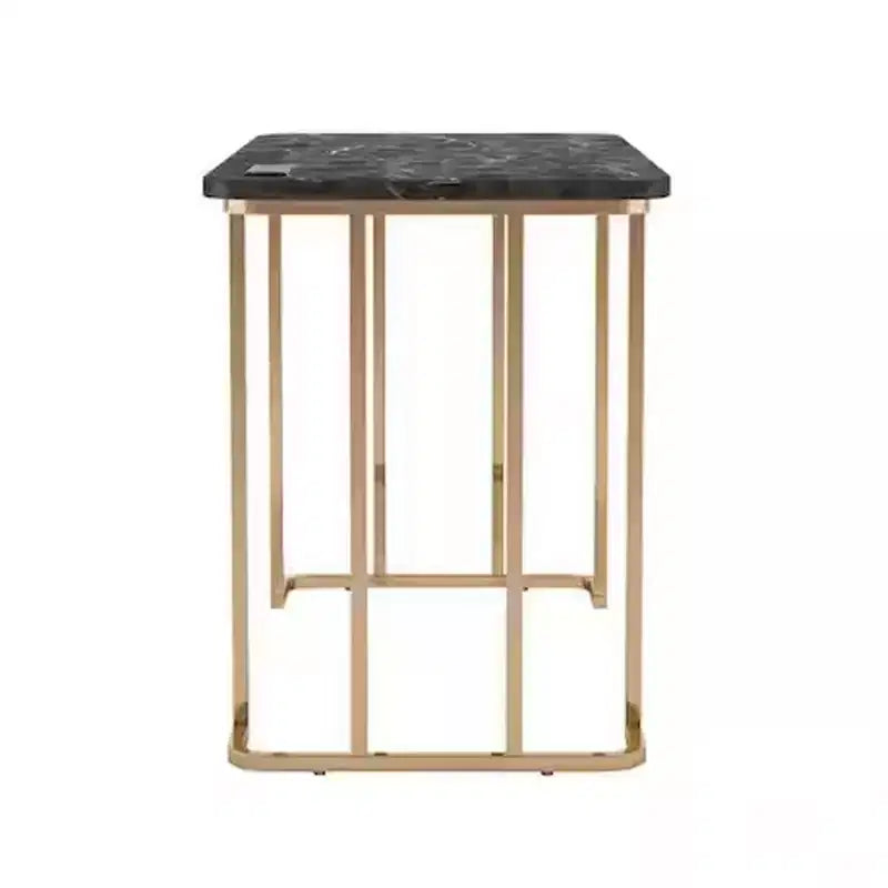 Bureau Royal Hampton de 47 pouces, prise USB, pieds en métal doré, marbre synthétique noir