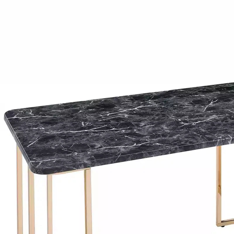 Bureau Royal Hampton de 47 pouces, prise USB, pieds en métal doré, marbre synthétique noir