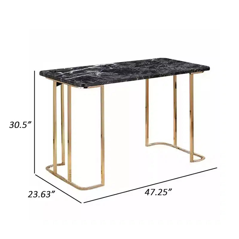 Bureau Royal Hampton de 47 pouces, prise USB, pieds en métal doré, marbre synthétique noir