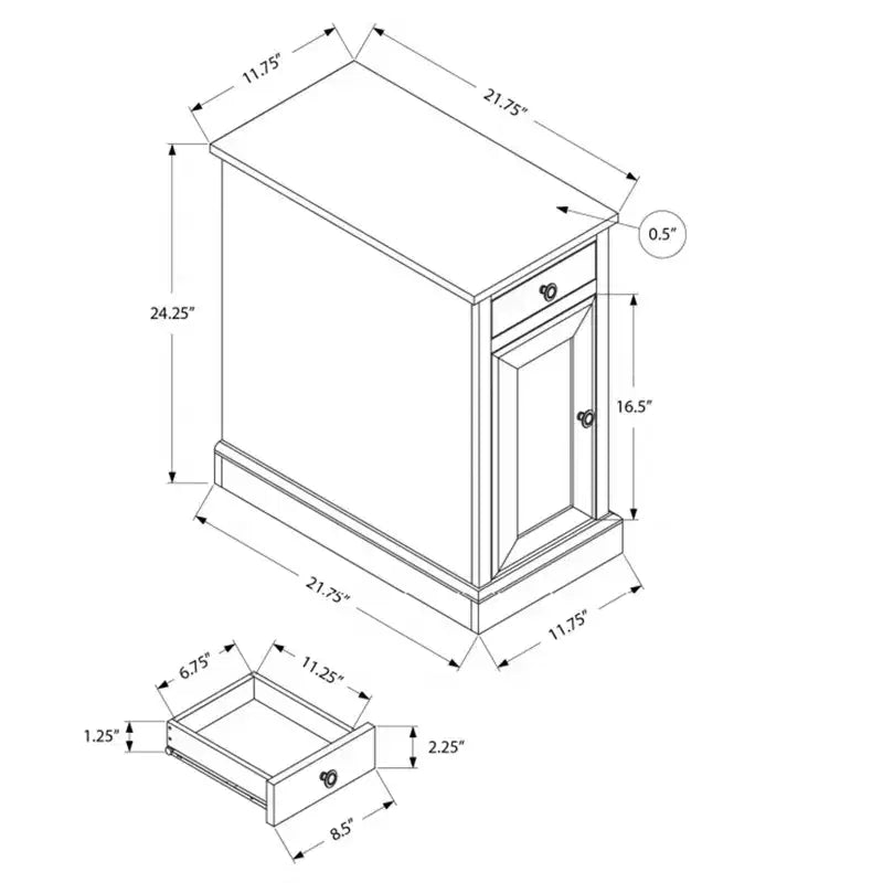 Table de chevet traditionnelle GDFStudio Xena avec 1 tiroir, 1 porte et 2 compartiments