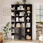 Étagère de 75 pouces avec rangement, bibliothèque de 6 niveaux et 47 pouces de large de style ferme moderne, meuble de rangement, étagère de présentation pour bureau à domicile, salon