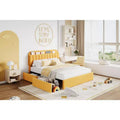 Full Size Platform Bed Frame,Kids Bed Frame with Storage Headboard, 2 Rolling Drawers, Noise Free Bedframe, No Box Spring Needed,Yellow