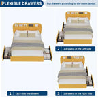Cadre de lit plateforme pleine grandeur, lit pour enfants avec tête de lit de rangement, 2 tiroirs roulants, cadre de lit silencieux, pas besoin de sommier tapissier, jaune