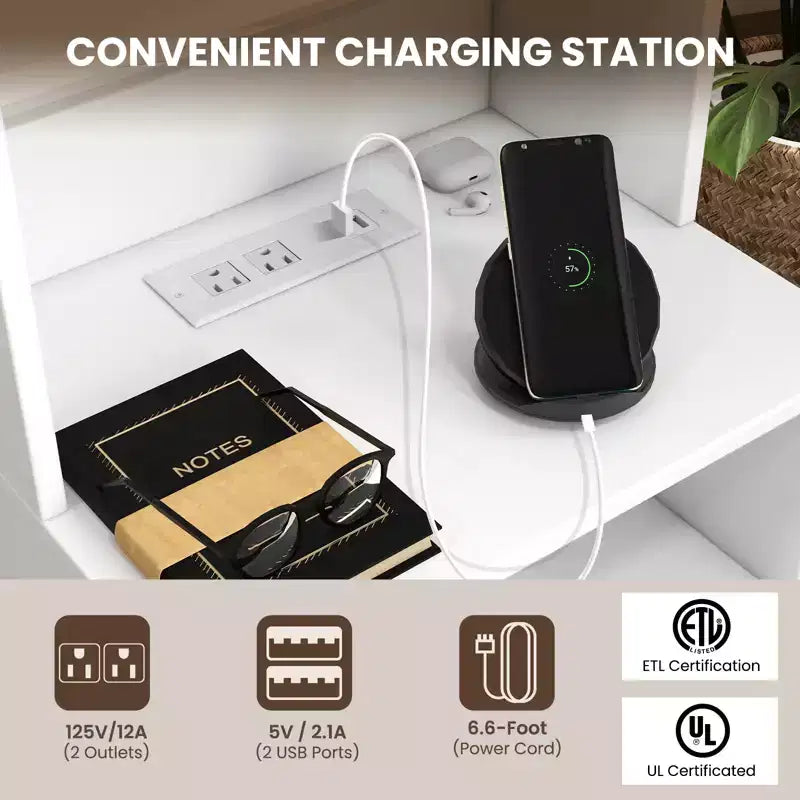 Table de chevet Costway avec étagère et station de charge