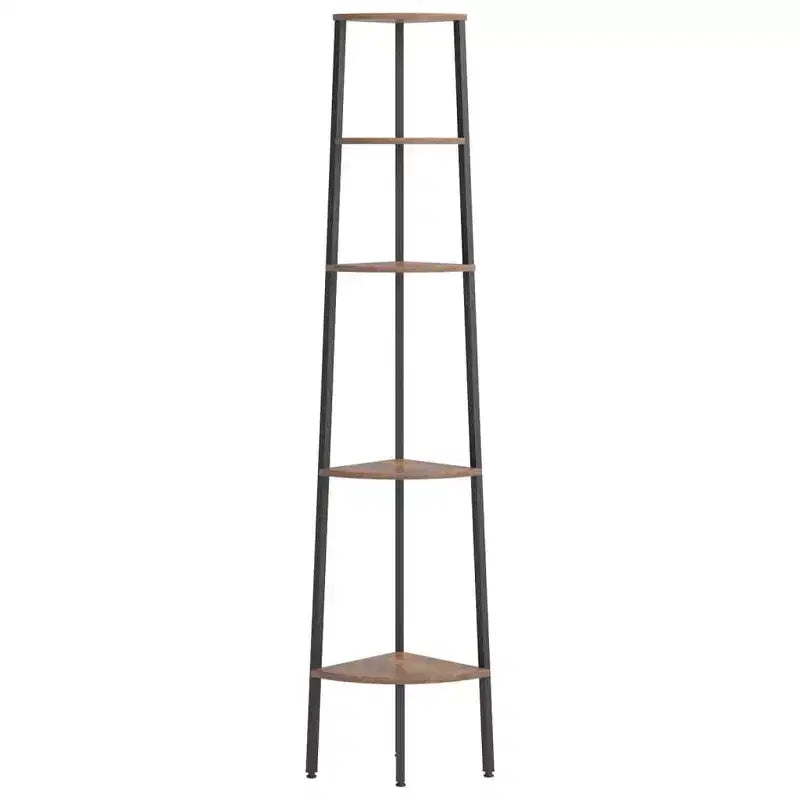 vidaXL Étagère d'angle Marron foncé et noir Bois d'ingénierie et acier Grand modèle