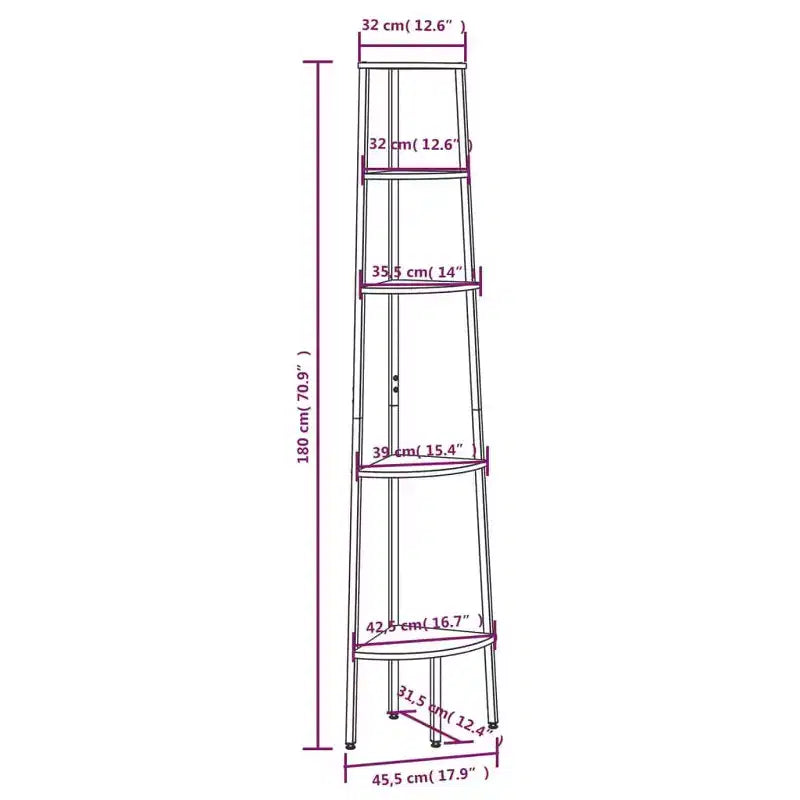 vidaXL Étagère d'angle Marron foncé et noir Bois d'ingénierie et acier Grand modèle