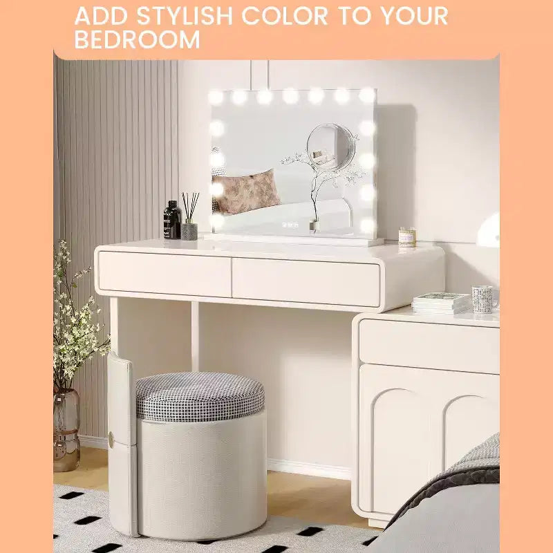 Miroir de courtoisie avec lumières, grand miroir de maquillage avec 3 couleurs d'éclairage à intensité variable, contrôle tactile intelligent, miroir de courtoisie rotatif