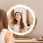 Miroir de courtoisie avec lumières, grand miroir de maquillage avec 3 couleurs d'éclairage à intensité variable, contrôle tactile intelligent, miroir de courtoisie rotatif