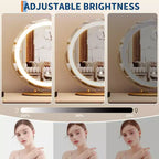 Miroir de courtoisie avec lumières, grand miroir de maquillage avec 3 couleurs d'éclairage à intensité variable, contrôle tactile intelligent, miroir de courtoisie rotatif