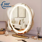 Miroir de courtoisie avec lumières, grand miroir de maquillage avec 3 couleurs d'éclairage à intensité variable, contrôle tactile intelligent, miroir de courtoisie rotatif