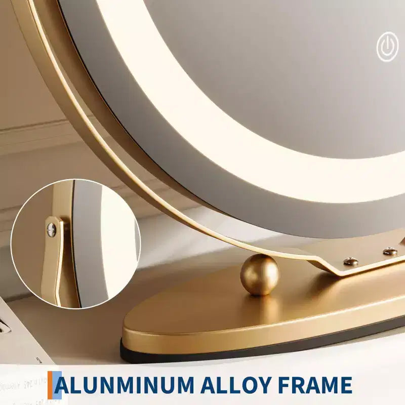 Miroir de courtoisie avec lumières, grand miroir de maquillage avec 3 couleurs d'éclairage à intensité variable, contrôle tactile intelligent, miroir de courtoisie rotatif