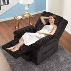Fauteuil inclinable en velours côtelé, canapé inclinable manuel avec poignée, accoudoirs rembourrés, rembourrage épais, poche latérale, salon, chambre, salle de cinéma maison, gris foncé