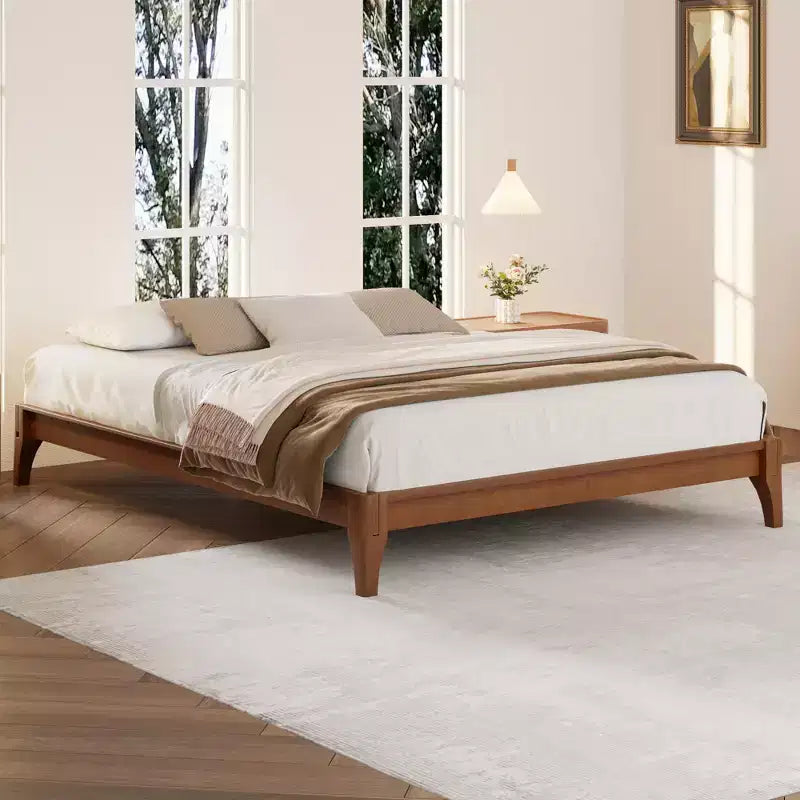 Lit plateforme en bambou massif GDFStudio Johnny 30 cm avec lattes en bois et support métallique