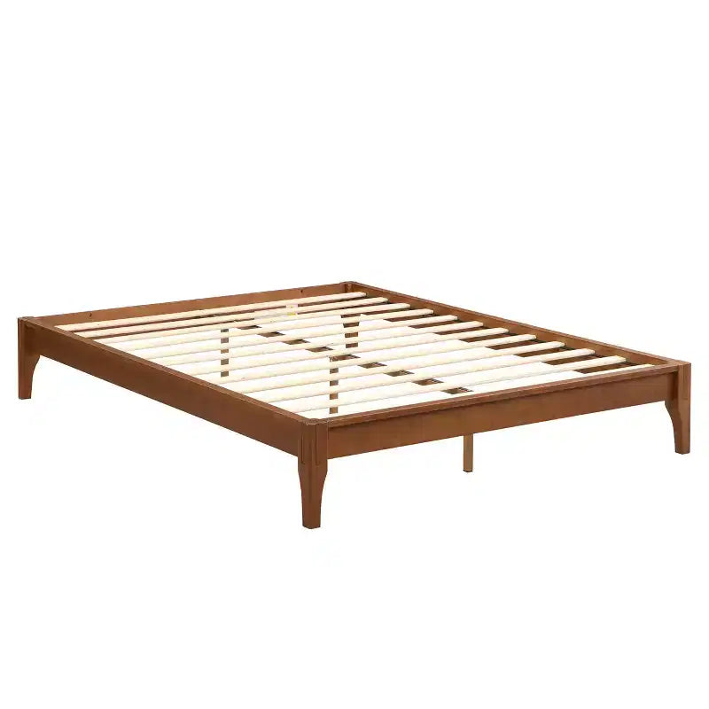 Lit plateforme en bambou massif GDFStudio Johnny 30 cm avec lattes en bois et support métallique
