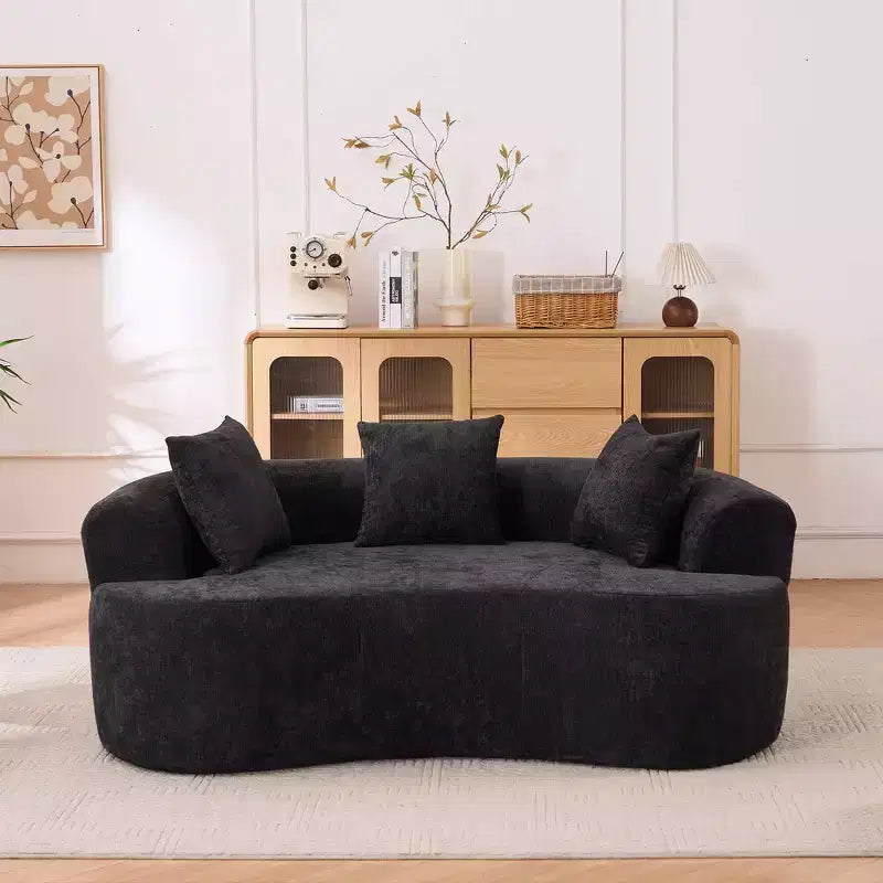 Canapé moderne Okak en croissant, dossier bas, avec coussins profonds et oreillers, canapé-futon en tissu chenille pour salon, appartements