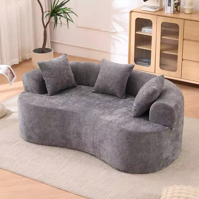 Canapé moderne Okak en croissant, dossier bas, avec coussins profonds et oreillers, canapé-futon en tissu chenille pour salon, appartements