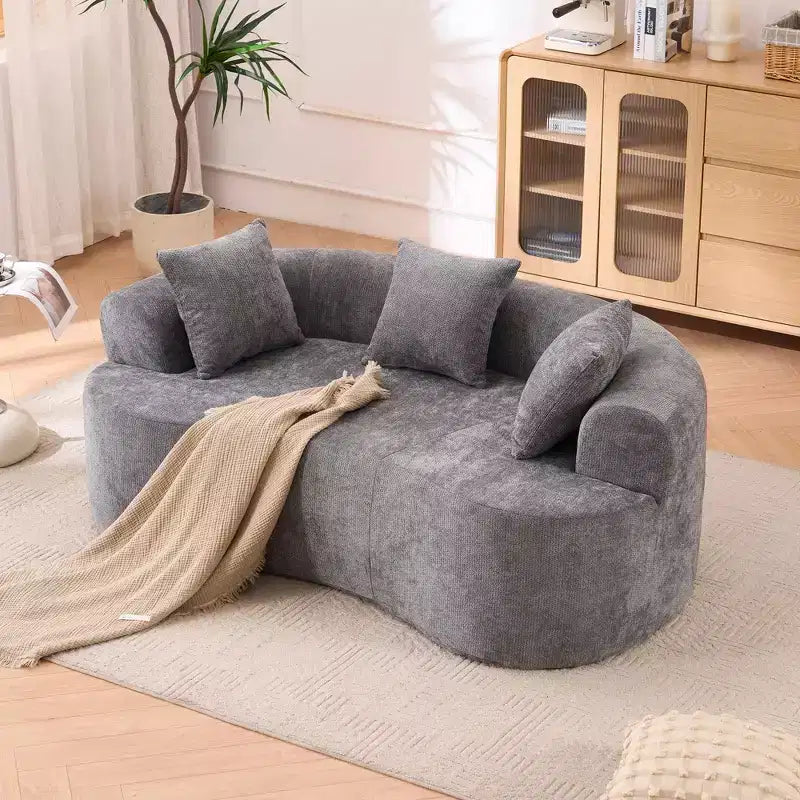 Canapé moderne Okak en croissant, dossier bas, avec coussins profonds et oreillers, canapé-futon en tissu chenille pour salon, appartements