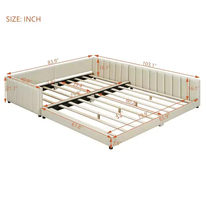 Lit gigogne rembourré Luxystar Queen & Twin XL, avec cuir PU et barrière de sécurité